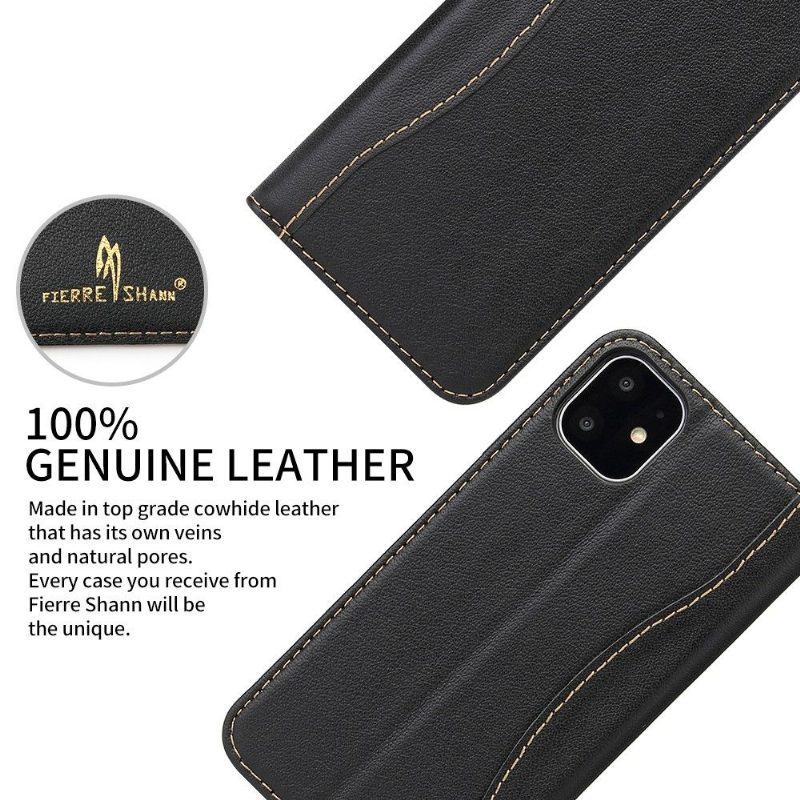 Flip Case iPhone 11 Pro Hemming Aitoa Nahkaa Paljastavat Saumat