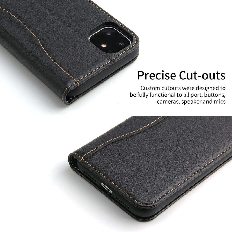 Flip Case iPhone 11 Pro Hemming Aitoa Nahkaa Paljastavat Saumat