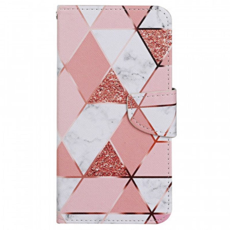 Flip Case Samsung Galaxy A13 Marmori Ja Paljetteja Hihnalla