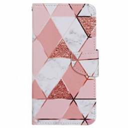 Flip Case Samsung Galaxy A13 Marmori Ja Paljetteja Hihnalla