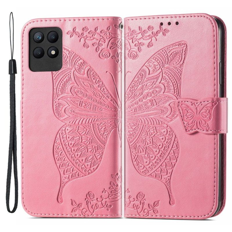 Nahkakotelo Realme 8i Murtumaton Puhelinkuoret Butterfly Relief