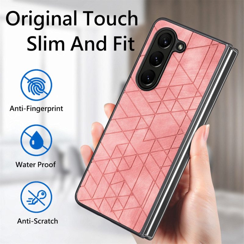 Kuori Samsung Galaxy Z Fold 5 Geometriset Keinonahkakuviot Suojakuori