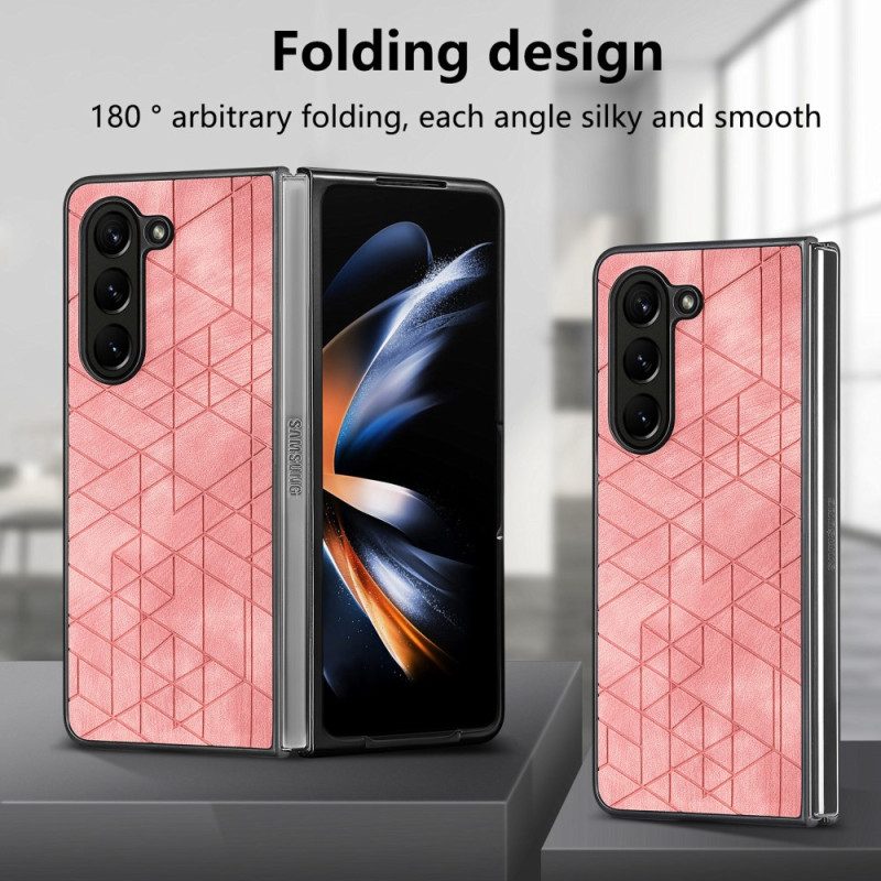 Kuori Samsung Galaxy Z Fold 5 Geometriset Keinonahkakuviot Suojakuori