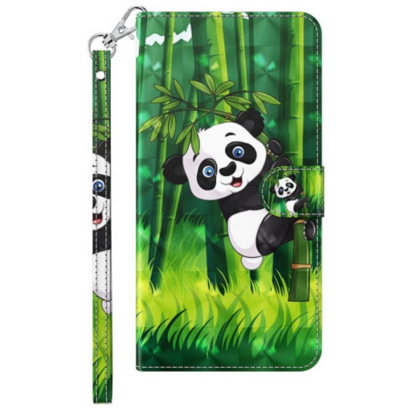 Kotelot Moto G73 5G Suojaketju Kuori Panda Ja Bambu Kaulanauhalla