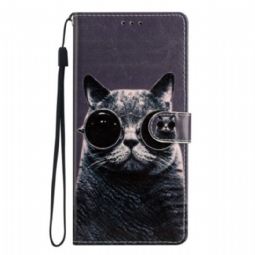 Kotelot Moto G73 5G Suojaketju Kuori Strappy Glasses Cat