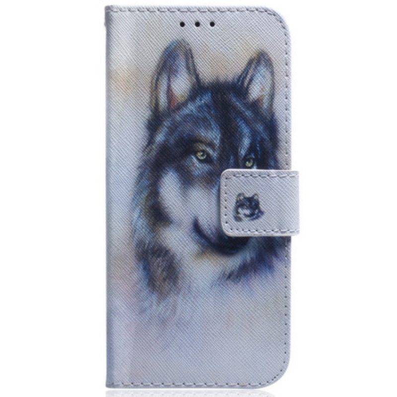 Kotelot Moto G73 5G Suojaketju Kuori Strappy Watercolour Wolf