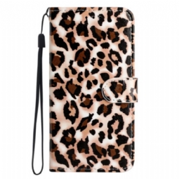 Nahkakotelo Moto G73 5G Suojaketju Kuori Strappy Leopard Print