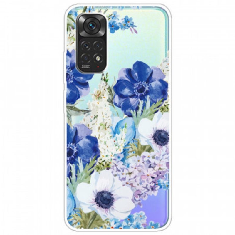 Case Xiaomi Redmi Note 11 / 11S Saumaton Akvarelli Siniset Kukat