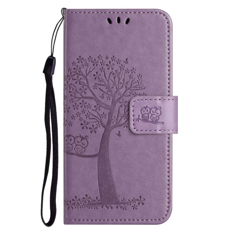 Flip Case Xiaomi Redmi Note 12 4G Suojaketju Kuori Tree Ja Strappy Cat