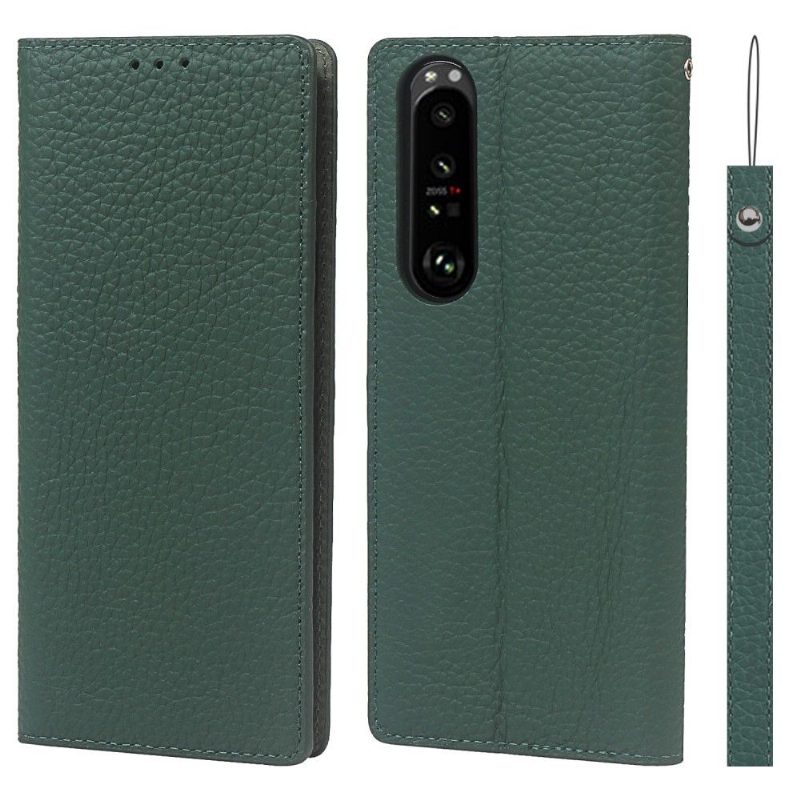 Flip Case Sony Xperia 1 III Hemming Rakeinen Nahka Hihnalla