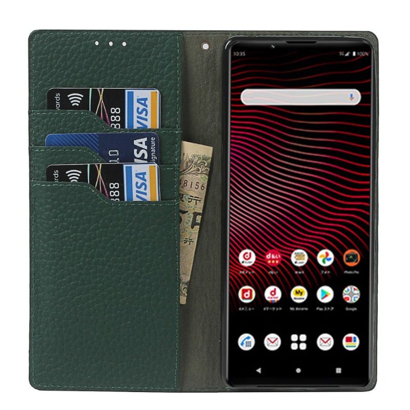 Flip Case Sony Xperia 1 III Hemming Rakeinen Nahka Hihnalla