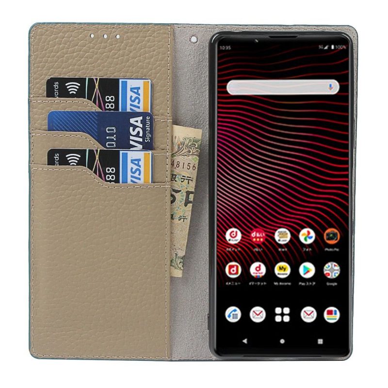 Flip Case Sony Xperia 1 III Hemming Rakeinen Nahka Hihnalla