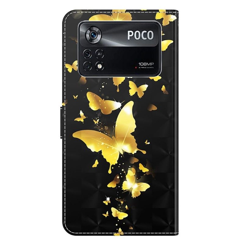 Kotelot Poco X4 Pro 5G Golden Butterflies -kuvitus