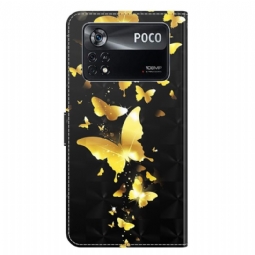 Kotelot Poco X4 Pro 5G Golden Butterflies -kuvitus