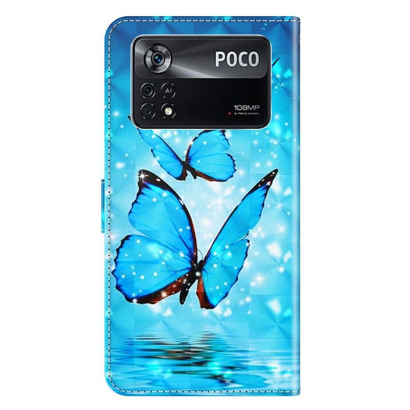 Kotelot Poco X4 Pro 5G Sparkling Blue Butterflies