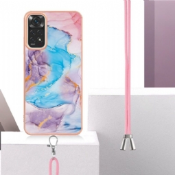 Case Xiaomi Redmi Note 11 / Note 11S Kiristysnyörillä Sininen Marmori