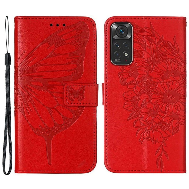 Flip Case Xiaomi Redmi Note 11 / Note 11S Hemming Butterfly Flower -korttikotelo