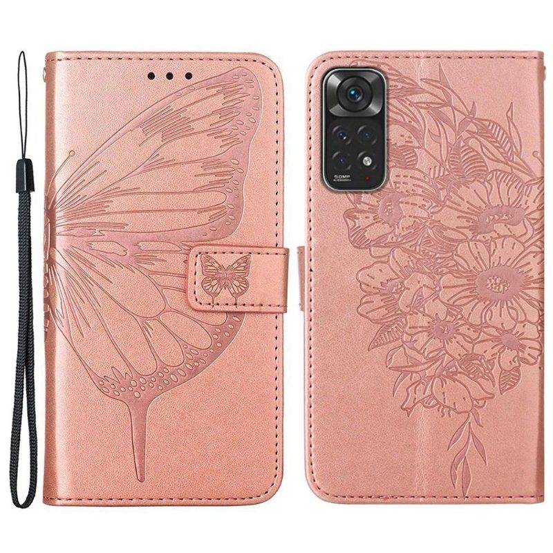 Flip Case Xiaomi Redmi Note 11 / Note 11S Hemming Butterfly Flower -korttikotelo