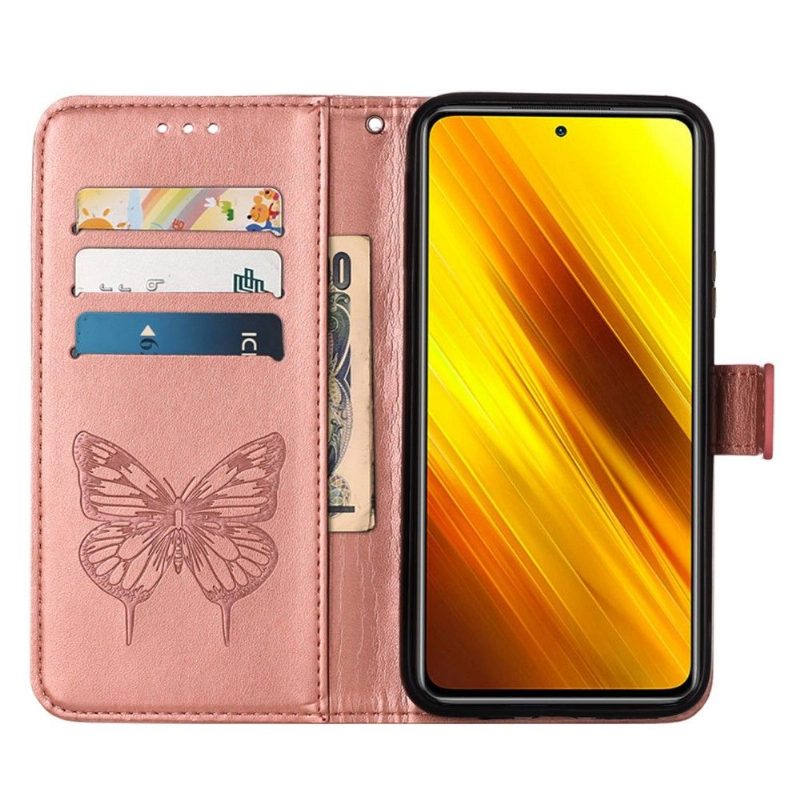 Flip Case Xiaomi Redmi Note 11 / Note 11S Hemming Butterfly Flower -korttikotelo