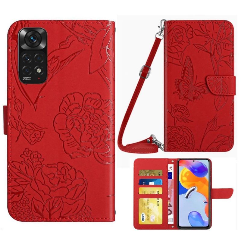 Kotelot Xiaomi Redmi Note 11 / Note 11S Alkuperäinen Illustration Perhonen Ja Kukat -hihna