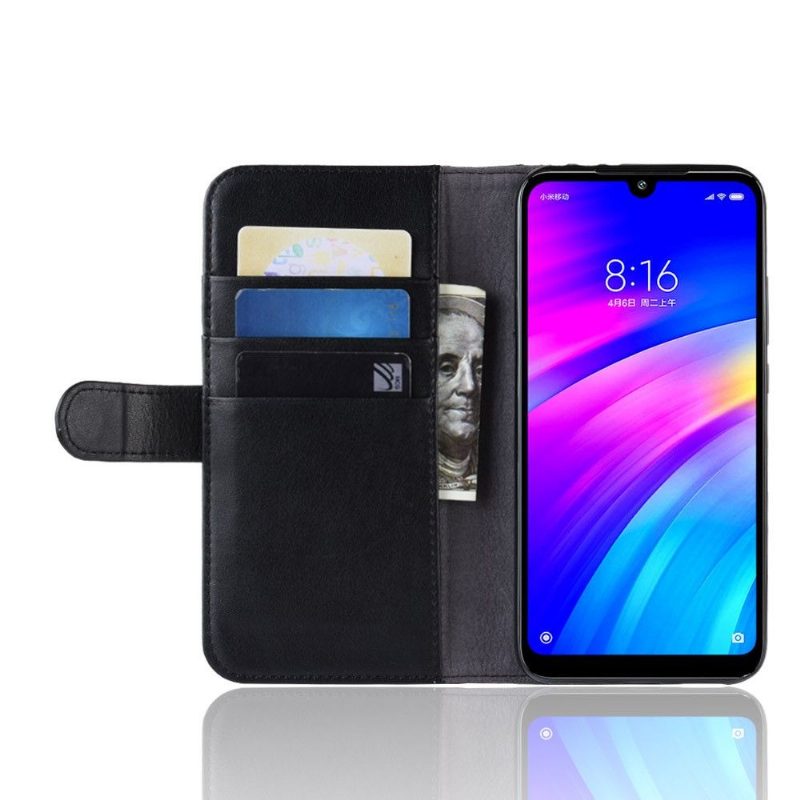 Kuoret Xiaomi Redmi 7 Premium Nahkainen Korttikotelo - Musta