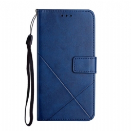 Nahkakotelo Samsung Galaxy A14 / A14 5G Suojaketju Kuori Strappy Geometric Leather Style