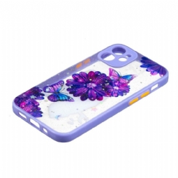 Case iPhone 12 Mini Murtumaton Puhelinkuoret Purppuraisia Kukkia Ja Perhosia