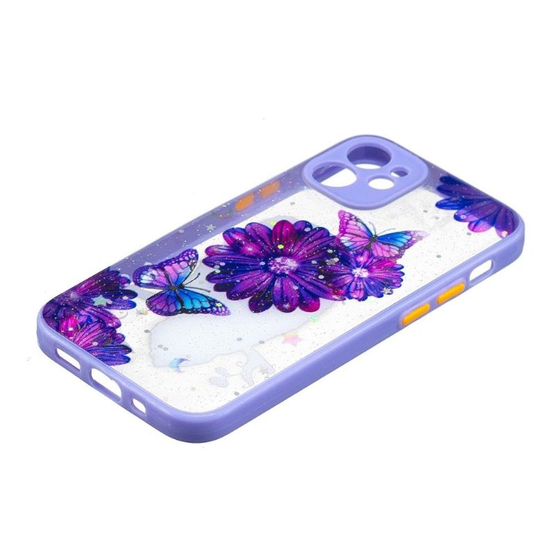 Case iPhone 12 Mini Murtumaton Puhelinkuoret Purppuraisia Kukkia Ja Perhosia