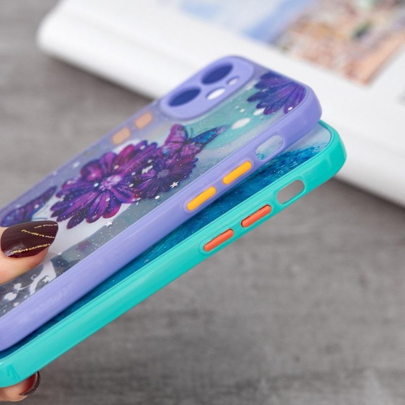 Case iPhone 12 Mini Murtumaton Puhelinkuoret Purppuraisia Kukkia Ja Perhosia