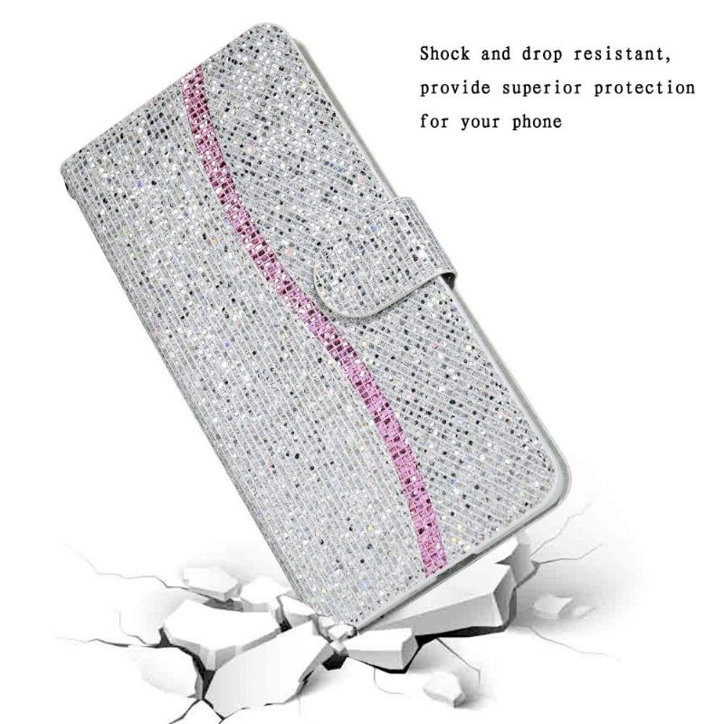 Flip Case Samsung Galaxy A22 5G Hemming Glitter-korttikotelo