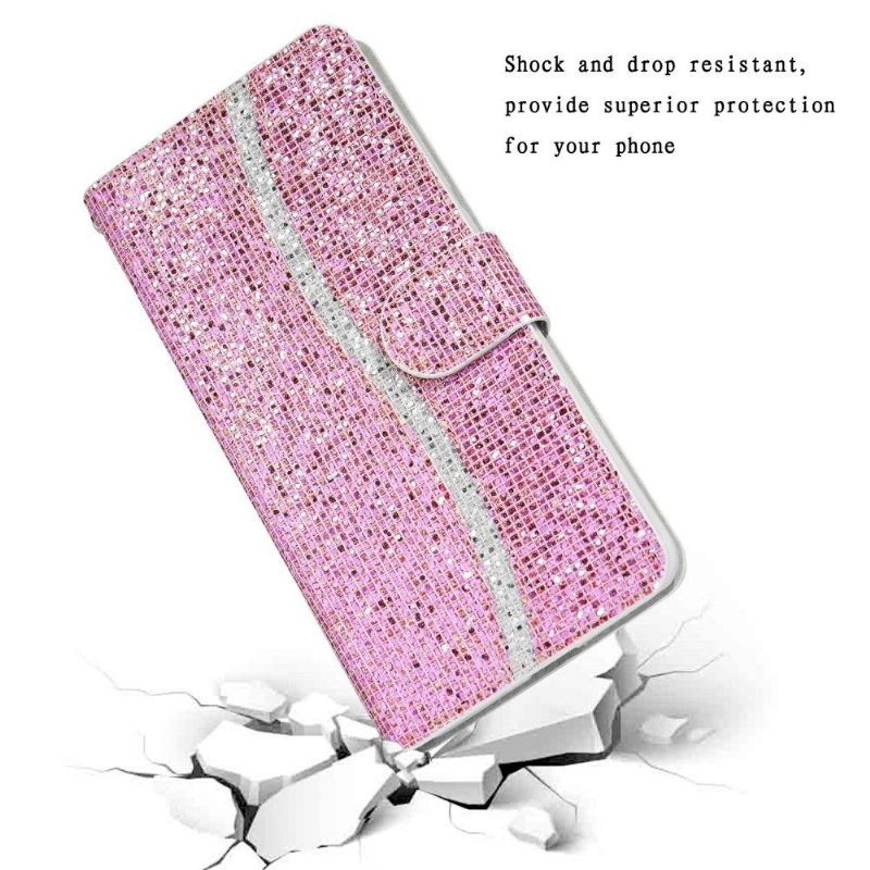 Flip Case Samsung Galaxy A22 5G Hemming Glitter-korttikotelo