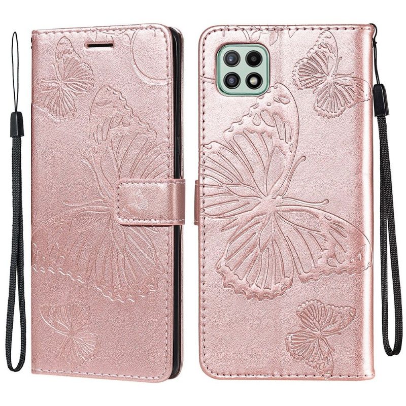 Kotelot Samsung Galaxy A22 5G Butterflies -toimintotuki