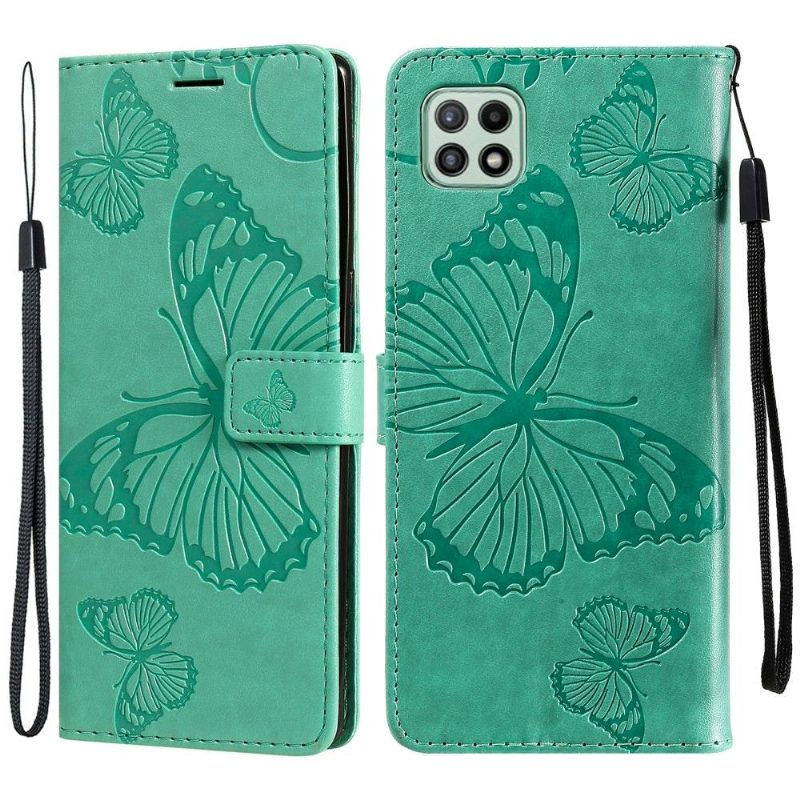 Kotelot Samsung Galaxy A22 5G Butterflies -toimintotuki