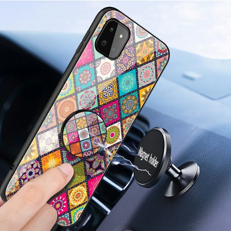 Kuori Samsung Galaxy A22 5G Kaleidoscope Mandala Jalustalla