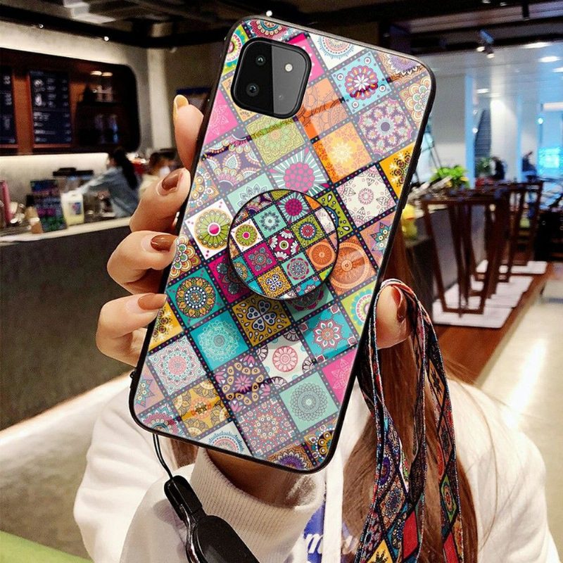 Kuori Samsung Galaxy A22 5G Kaleidoscope Mandala Jalustalla