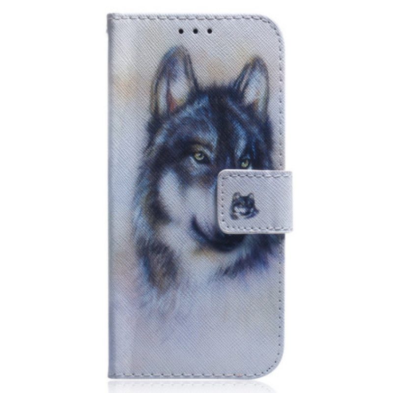 Flip Case Xiaomi 13 Suojaketju Kuori Strappy Watercolour Wolf