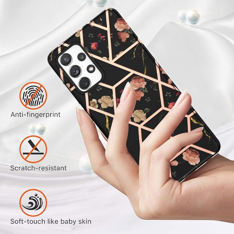 Case Samsung Galaxy A72 4G / A72 5G Murtumaton Puhelinkuoret Marmori Ja Kukat