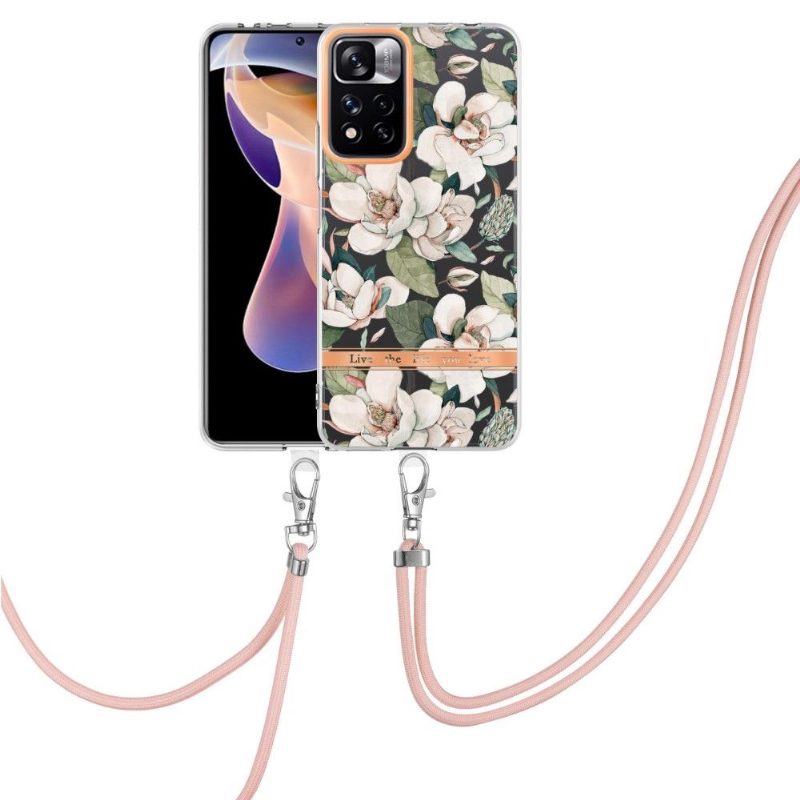 Case Xiaomi Redmi Note 11 Pro Plus 5G Kiristysnyörillä Gardenia Valkoinen Kukka