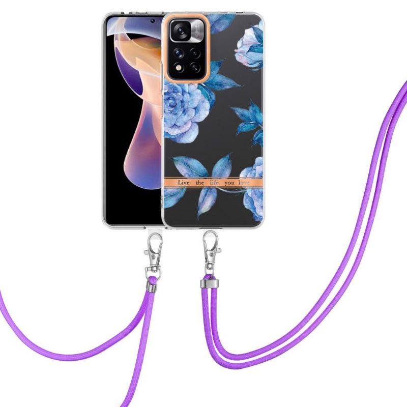 Case Xiaomi Redmi Note 11 Pro Plus 5G Kiristysnyörillä Peony Blue