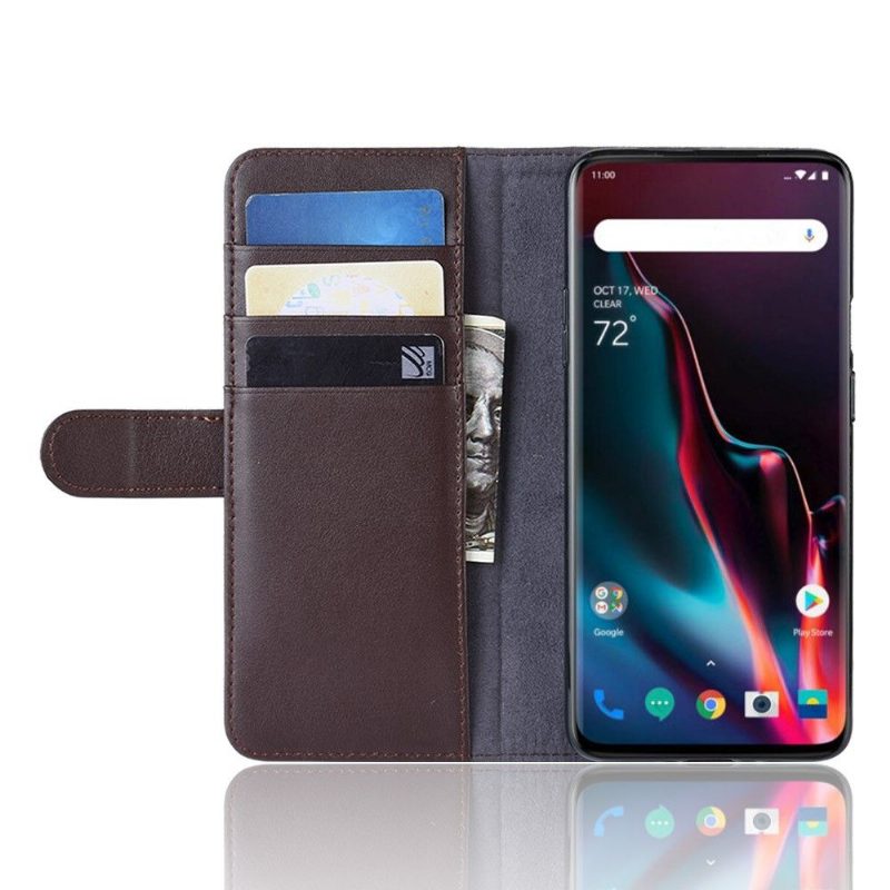 Kuoret OnePlus 7 Pro Premium Nahkainen Korttikotelo - Ruskea