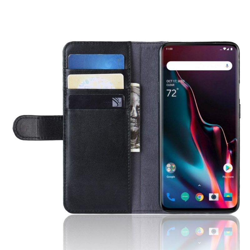 Nahkakuori OnePlus 7 Pro Murtumaton Puhelinkuoret Premium Nahkainen Korttikotelo - Musta