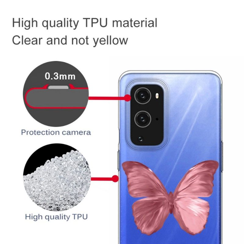 Kuori OnePlus 9 Pro Hemming Vaaleanpunainen Perhonen