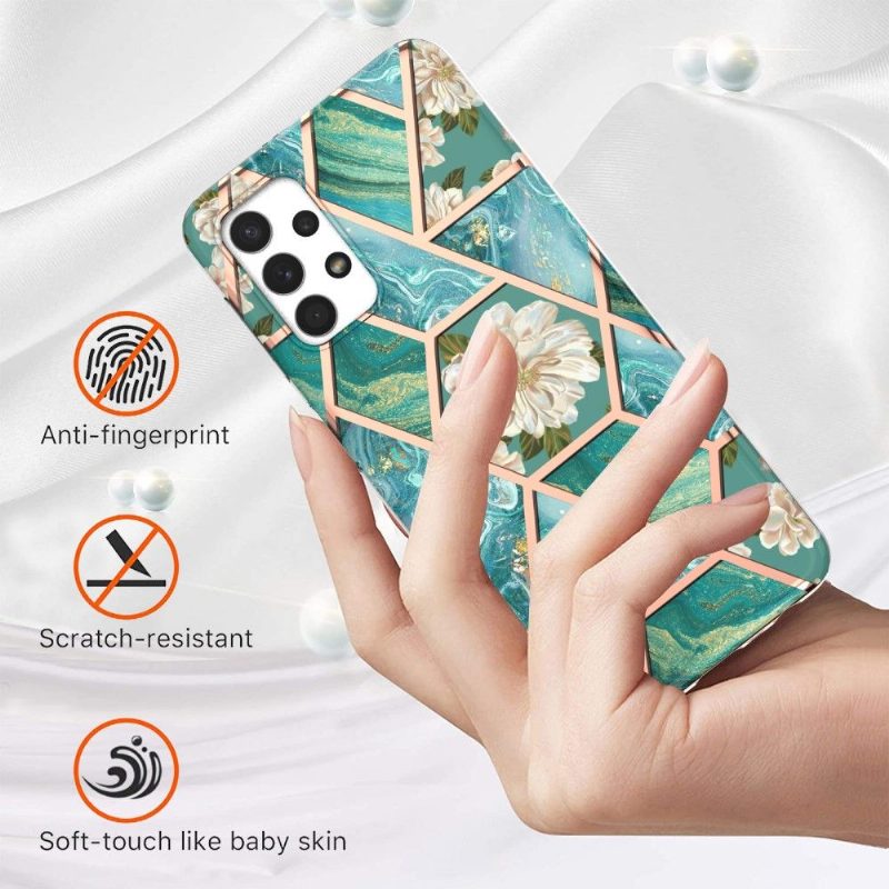 Case Samsung Galaxy A13 4G Murtumaton Puhelinkuoret Marmori Ja Valkoiset Kukat