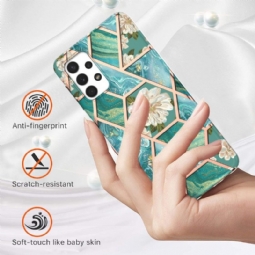 Case Samsung Galaxy A13 4G Murtumaton Puhelinkuoret Marmori Ja Valkoiset Kukat