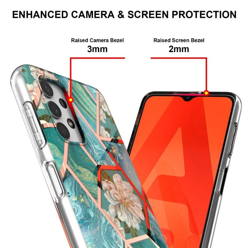 Case Samsung Galaxy A13 4G Murtumaton Puhelinkuoret Marmori Ja Valkoiset Kukat