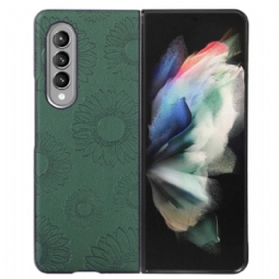 Kuori Samsung Galaxy Z Fold 4 Keinonahkapäällysteinen Auringonkukkakuvio