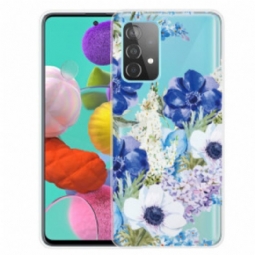 Case Samsung Galaxy A52 4G / A52 5G / A52s 5G Saumaton Akvarelli Siniset Kukat