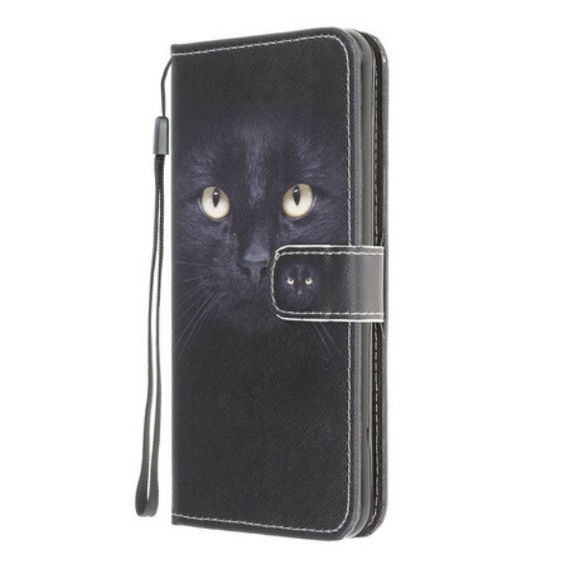 Nahkakotelo Samsung Galaxy M12 / A12 Suojaketju Kuori Strappy Black Cat Eyes