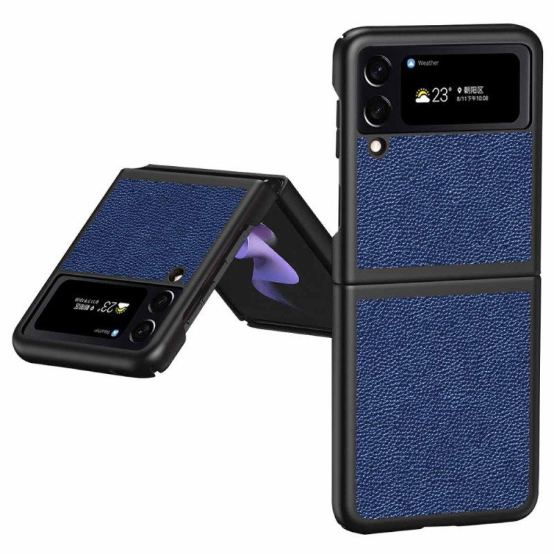 Case Samsung Galaxy Z Flip 4 Kotelot Flip Aito Litchi Värillinen Nahka