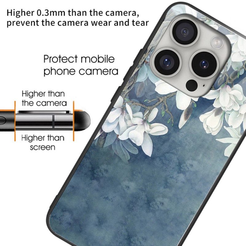 Case iPhone 16 Pro Max Puhelinkuoret Magnoliapainettu Karkaistu Lasi